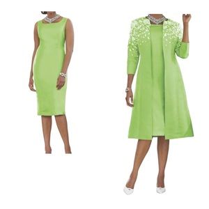 Ashro Jacquard Lime Green semi-Formal Cocktail Party Jacket Dress Church Suit